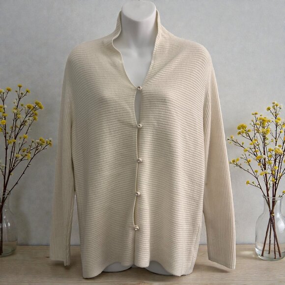 Designers Originals Sweaters - Vintage Designers Originals Ribbed Knit Cardigan | Ivory Cream | Size M